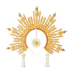 BLESSUME Goddess Gold Spike Halo Crown Headpiece NYLON ZIP TIE Wedding Bride Hair Band Tiara…