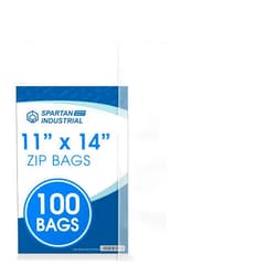 Spartan Industrial - 11” X 14” (100 Count) 2 Mil Clear Reclosable Zip Plastic Poly Bags with Resealable Lock Seal Zipper