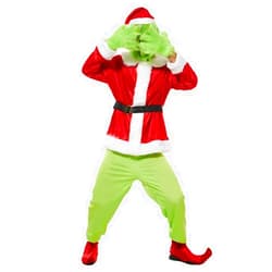 EraSpooky Adult Green Monster Christmas Costume Deluxe Men's Santa Cosplay Holiday Suit