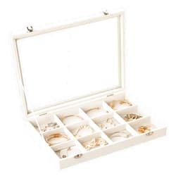 Frebeauty Velvet Jewelry Tray,12 Grid Jewelry Organizer with Clear Lid,Bracelets Holder,Jewelry Display Case with Clasp,Drawer Insert Bangle Brooch,13.8 x 9.5 x 2 Inches,Gift for Women Girls(Beige)