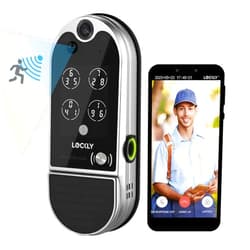 Lockly Vision Elite - WiFi Video Smart Lock with Night Vision Camera, Motion Sensor, Biometric Fingerprint, Voice Control, App Remote Control, Doorbell, Solar Panel, Digital Keypad, Satin Nickel