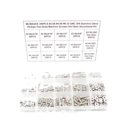 MCMASKE 390PCS #2-56#4-40#6-32 UNC Stainless Steel Phillips Flat Head Machine Screws Hex Nuts Assortment Kit