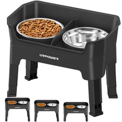 URPOWER 3-in-1 Elevated Dog Bowls - Mess Proof Double Deck 4 Height Adjustable Raised Stand with 2 Stainless Steel Food Bowls & Licking Plate for Small, Medium & Large Dogs