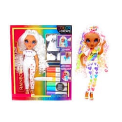 Rainbow High Color & Create Fashion DIY Doll with Washable Rainbow Markers, Purple Eyes, Curly Hair, Bonus Top & Shoes. Color, Create, Play, Rinse and Repeat. Creative 4-12+