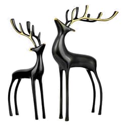 GVILTY metal cake stand Metal Reindeer Statues Deer Figurines Pure Copper Heavy Deluxe Sculpture Home Décor Ornament Living Room Office Cabinet Wine Mantel Bookself Indoor Christmas Decoration Gifts