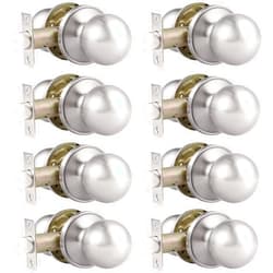 Probrico 8 Pack Interior Round Passage Keyless Door Knobs Door Lock Lockset Without Key Doorknobs Satin Nickel for Hall/Closet-Door Knob 607