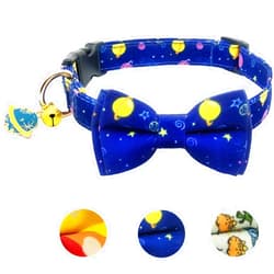 KUDES Dog Bow Tie, Adjustable Dog Collars with Bow Tie and Bells Charm Safety Buckle Cute Pet Collars for Small/Medium/Large Dogs and Cats Boys Girls (Space, L(14