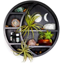 Onyx Haus Crescent Moon Shelf for Crystals Stone, Essential Oil, Small Plant and Art - Wall, Room, Gothic Witchy Decor Phase Rustic Boho Shelfs Wooden Hanging Floating Shelves Black