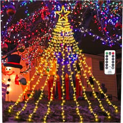Gogsic Christmas Decoration Outdoor Star String Lights with Remote, 317 LED Star Christmas Tree Lights 8 Lighting Modes&Timer for Christmas Halloween Wedding Party (Warm White)