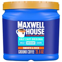 Maxwell House Half Caff Original Medium Roast Ground Coffee, 25.6 oz Canister