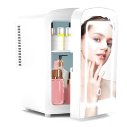 Xbeauty Skincare Mini Fridge With Dimmable LED Mirror, 4L Mini Makeup Refrigerator for SkinCare, Cosmetics, Food & Drinks, Portable Small Refrigerator for Bedroom, Dorm, Car, Office, White