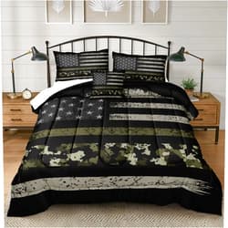 Bedbay American Flag Queen Comforter Set Camo Bedding Girls Boys Room Decor Camouflage Stars Stripes Flag Quilt Bedding Set Army Green Down Alternative Lightweight Comforter Queen 4 Pcs(Camo,Queen)