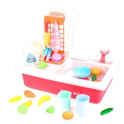 BOBXIN Play Sink with Running Water, Kids Pretend Play Kitchen Toy Sink for Girl, Role Play Electric Dishwasher Kitchen Water Toys Set with Upgraded Working Faucet and Dishes Playset for Boy Toddler