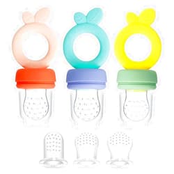 PandaEar 3 Pack Silicone Baby Fruit Food Feeder Pacifier with 3 Sizes Silicone Pouches, BPA Free Mesh Feeder for Infants