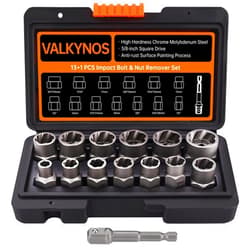 Valkynos Bolt Extractor Kit 13 Pcs, Stripped Bolt Extractor Set, Impact Bolt Nut Removal Tool, Easy Out Remove Rusted, Frozen, Damaged, Rounded-Off Bolt Nut Screw, with Hex Drive, Cr-Mo Steel