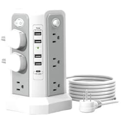 PASSUS Surge Protector Power Strip Tower with PD18W USB C Port,10FT Extension Cord with 12 AC Mutiple Outlets 5 USB Charging Ports, PASSUS Power Tower Surge Protection for Home Office Dorm Room