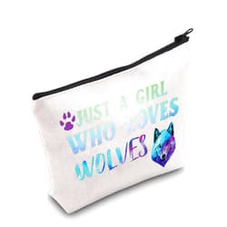 LEVLO Funny Wolf Cosmetic Bag Animal Lover Gift Just A Girl Who Loves Wolves Makeup Zipper Pouch Bag Wolf Lover Gift (Who Loves Wolves)