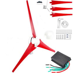 YHOZHUT 800W / 1000W Wind Turbine Generator Power Kit 12V / 24V / 48V Windmill Generator Suit with Controller and 3 Red Blades, 2m/s Starting Wind Speed for Home Streets Solar Wind System,1000w,48V