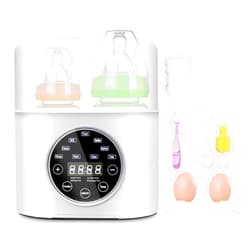 CREPOW Bottle Warmer, CREPOW Fast Baby Bottle Warmer and Sterilizer Double Bottle 6-in-1 Fast Food Heater Defrost Warmer for Baby Milk Breastmilk Formula with LED Display Thermostat Timer Function