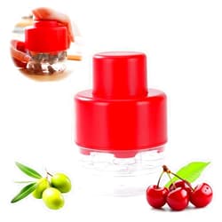 JUNHETEK Cherry Pitter Too l- Cherry Pitters Tool Pit Remover, 7 Hole Multiple Cherry Pitter Seed Remover Quick Push Pull - Multi Olive Pitter Core Portable Saving Lock Design Fruit Corer for Home Party Red