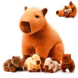 Hollowfly 5 Pcs Capybara Stuffed Animals Capybara Plush Set Gift for Kids Mommy with 4 Cute Babies Inside Soft Stuffed Plushies for Boys Girls Birthday Party Favors(Dark Color)
