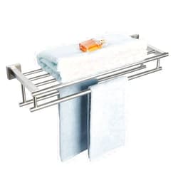 Alise Towel Rack,Towel Holder Towel Shelf with Double Towel Bars for Bathroom Lavatory,SUS 304 Stainless Steel Wall Mount Towel Hanger Storage,24-Inch Brushed Nickel,GZ8000-LS