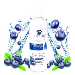 Lillian Ruff Waterless No-Rinse Dog Dry Shampoo Spray with Hydrating Essential Oils - pH-Balanced Dry Shampoo for Dogs - Clean, Condition, Detangle & Deodorize Dry, Sensitive Skin (Blueberry)