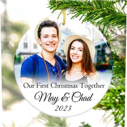 XIAYUEHUA First Christmas Together Married Ornament 2023 Custom Personalized Picture Photo Ornaments Just Married Memorial Wedding bridal shower Gifts for New Couples (Style 1)