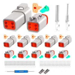 JRready ST6327-4 Deutsch 4 Pin DT Connector Kit, Gray Waterproof DT Connector 4 Pin(5 Pairs), Size 16 Stamped Contacts for Truck, Motorcycle, Off-Road Vehicles, Marine, Extreme Sports
