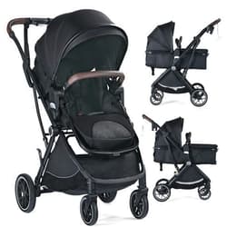 TODEFULL Baby Stroller, 3 in 1 Folding High Landscape Infant Stroller & Convertible Bassinet Pram for Newborn, Portable Baby Carriage Pushchair W/Adjustable Canopy, Cup Holder, Storage Basket, Black