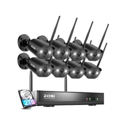 ZOSI 8CH 2K Wireless Security Camera System Outdoor Indoor, 8 X 3MP WiFi IP Camera with Color Night Vision, Plug-in, Spotlight, 2-Way Talk, Light & Siren Alarm, 2TB HDD for 24/7 Recording