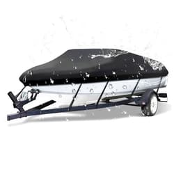 NEVERLAND Trailerable Boat Cover Waterproof Heavy Duty Marine Grade Polyester Canvas Fits V Shape/V-Hull and Tri-Hull Runabouts, Pro-STYL, Bass Boats（Boat Length 14-16ft, Beam Width up to 90
