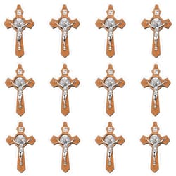 WenRity 10Pcs Small Solid Wooden Cross Charm Cruz De Madera Palm Crosses Religious Saint Benedict INRI Crucifix Pendant for DIY Rosary Necklace Jewelry Making Supplies
