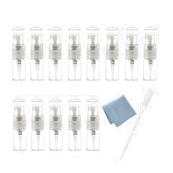 Elfenstall- 10pcs Mini Clear 2ml 5/8 Dram Fine Mist Atomizer Vial Glass Bottle Spray Refillable Perfume Empty Sample Bottle Clean Cloth for Travel Party Free 3ML Dropper