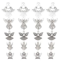 SUNNYCLUE 1 Box 50Pcs 5 Style Guardian Angel Charms Angel Wing Charms Bless Lucky Charm Fairy Wing Tibet Style Alloy Fairy Charm for Jewelry Making Charms DIY Craft Bracelets Necklace Earrings Women
