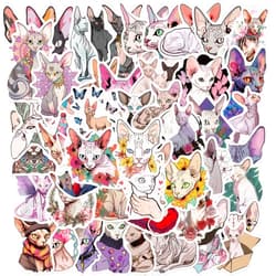 Yoksas Cute Sphynx Cat Stickers - 50Pcs Vinyl Waterproof Hairless Kitty Animal Stickers for Laptops,Water Bottles,Scrapbook