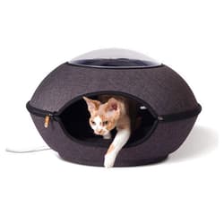 K&H Pet Products Thermo Lookout Pod Heated Cat Bed for Indoor Cats or Small Dogs, Covered Warming Bed Cave for Large Kitties, Washable Cushion, Collapsible, Safety Listed - Round 22in Classy Gray 4W