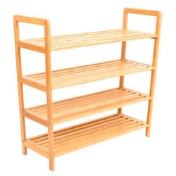 BIRDROCK HOME 4-Tier Bamboo Shoe Rack - Lightweight Wooden Organizer - Free Standing Storage Shelf for Closets, Hallways, Entryways, Mudrooms, and Front Doors - Art Deco Style - Fits 12 Pairs of Shoes