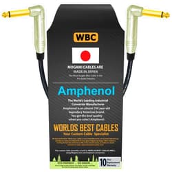 WORLDS BEST CABLES 30 Inch – Pedal, Effects, Patch, instrument cable CUSTOM MADE using Mogami 2319 wire & Amphenol ACPM-RN-AU M-Series Angled Gold TS Plugs