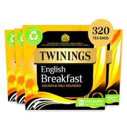 Twinings English Breakfast Tea | Golden, Well Rounded & Full Bodied Black Tea | Multipack Bulk Buy, 320 (4 x 80) Biodegradable Tea Bags