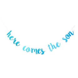 XSHANG Here Comes the Son Gifts Banner- Boy Blue Glittery Welcome Little Man Baby Boy Shower Party Decor,Gender Reveal Party,Happy 1st Birthday Themes Party Supplies