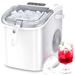 ZAFRO Ice Maker Countertop, Portable Ice Machine with Carry Handle, Self-Cleaning Ice Makers with Basket and Scoop, 9 Cubes in 6 Mins, 26 lbs per Day, Suitable for Kitchen, Camping, Party （White）