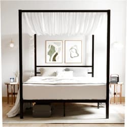ikalido Full Size Metal Canopy Bed Frame, Modern Four-Poster Platform Bed Frame, Mattress Foundation, Under-Bed Storage Space, No Box Spring Needed, Black