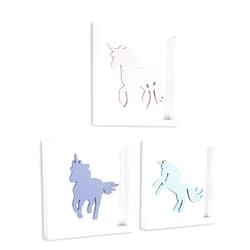Tide and Tales TideAndTales Unicorn Wall Decor (Set of 3) 3D Framed Unicorn Bedroom Decor for Girls, Pastel Girls Room Decorations, White Wood Nursery Decorations Wall Art, Gift-Boxed