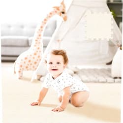 Hiwhy Puzzle Play Mat 16 Tiles with 32 Border Pieces, Interlocking Stitching Mat with Border for Living Room Playroom Gym, Beige