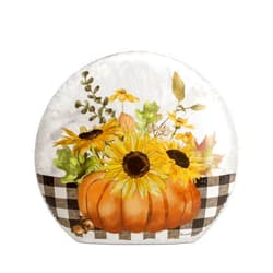 Cottage Garden Harvest Sunflower Pumpkin Round 7 x 6.25 Glass Orb Pre-Lit Plug in Tabletop Lamp Night Light, Welcome Fall