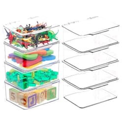 mDesign Plastic Playroom/Gaming Storage Organizer Box Containers, Hinged Lid for Shelves or Cubby, Holds Small Toys, Building Blocks, Puzzles, Markers, Lumiere Collection, 8 Pack, Clear