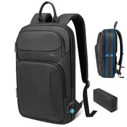 Lixiin Backpack for Men Slim & Expandable Travel Laptop Backpack with USB Charging Port Water Resistant Anti-Theft Business Backpack Fits 15.6In Laptop for Commute Work College with Small Bag(Business Black)