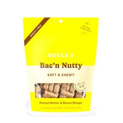 Bocce's Bakery Bac'n Nutty Soft & Chewy Dog Treats, Wheat-Free PB & Bacon Flavored All Natural Limited Ingredient Oven Baked Cookies for Dogs, 6 oz Bag