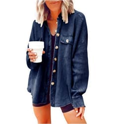 chouyatou Women's Loose Fit Batwing Sleeve Waffle Knit Button Down Shirt Shacket Tops
